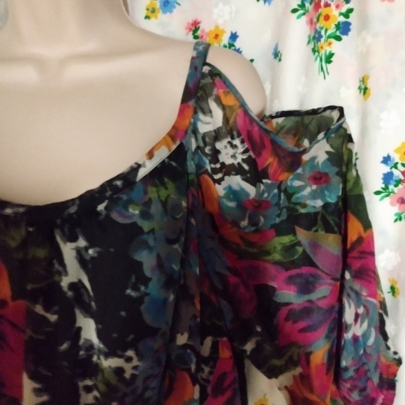 Dots Ladies Dress, sz 1x, Black Floral print multi colors, NWT - Picture 4 of 11